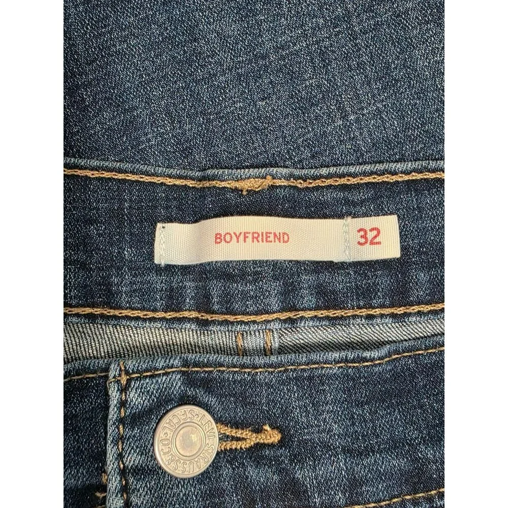 Levis Boyfriend Jeans Blue Denim Pants Midrise Stretch Straight Leg Womens 32 - Picture 4 of 13